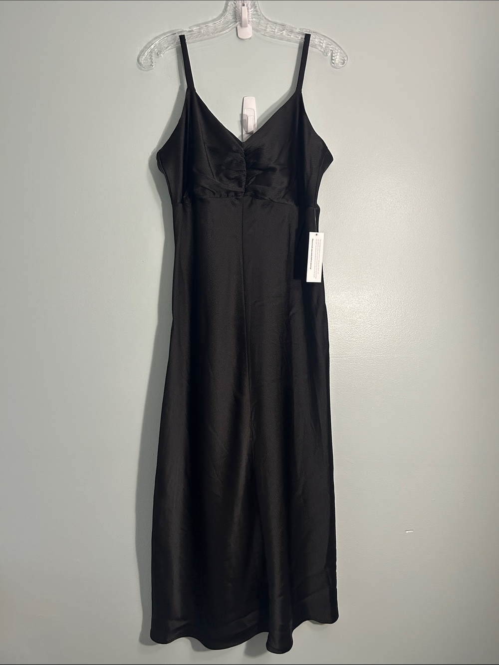 Sofia Vergara Medium Dress Satin Slip Empire Waist Adjustable Straps Black NWT